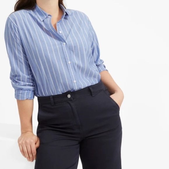 Everlane Relaxed Poplin Blue & White Striped Button Down Size 00 - Picture 1 of 16